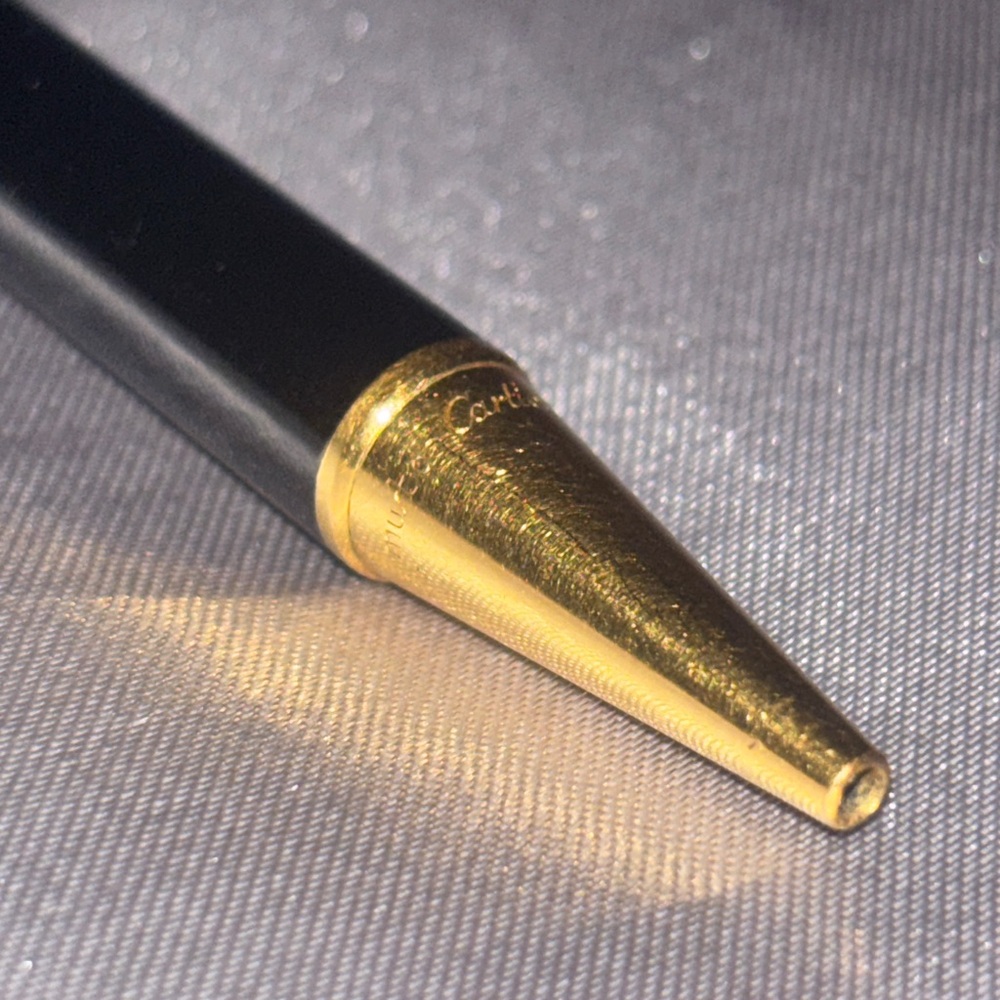 VTG CARTIER must de Cartier gold/black lacquer Trinity ballpoint pen (writes!)